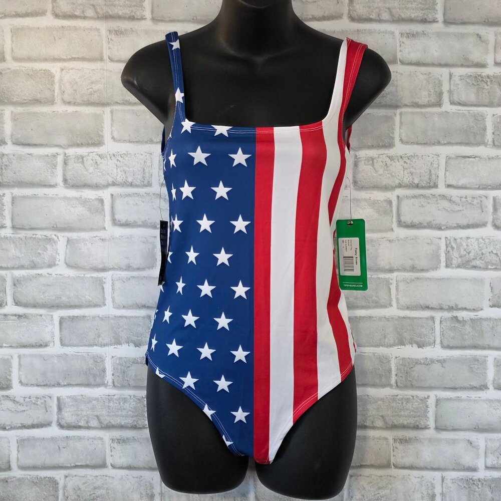 Tipsy Elves One Piece Swimsuit American Flag USA Patriotic NEW Small Snap Close